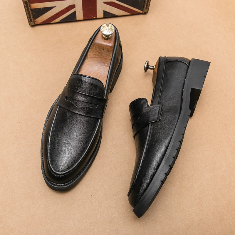 mocassin noir cuir